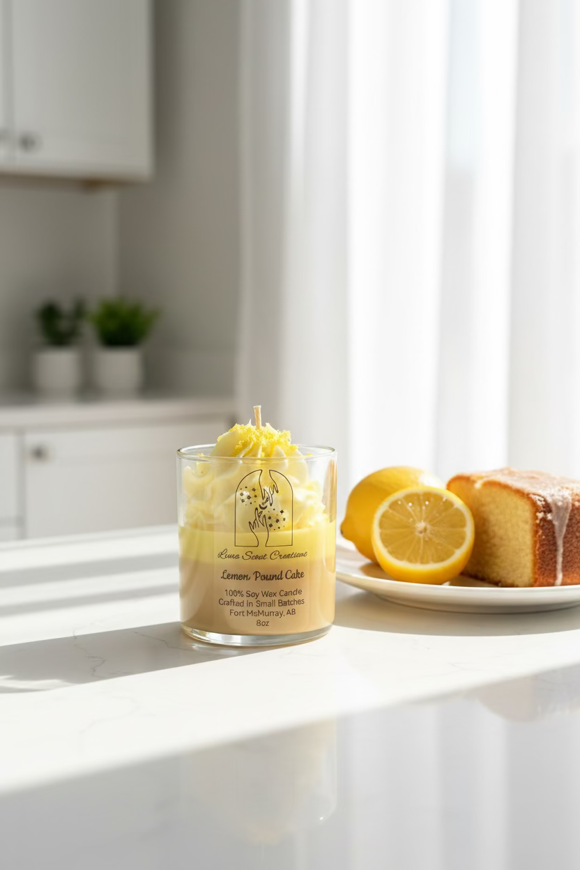 Bright, buttery, and beautifully comforting. Lemon Pound Cake is a fresh baked favourite with notes of zesty lemon, sweet sugar, and soft vanilla cake, finished with a creamy whipped wax topping that looks just as dreamy as it smells.
This candle brings the feeling of a sunny kitchen afternoon, windows open, something sweet in the oven, and nowhere you need to be. It is cheerful without being overpowering and cozy without feeling heavy.