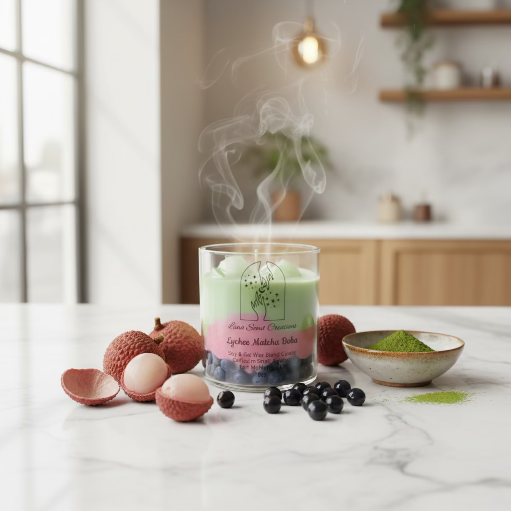 Lychee Matcha Boba Scented Candle – A Fruity Green Tea Escape
