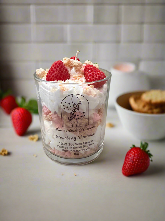 Strawberry Shortcake Dessert Candle 
Indulge your senses with our Strawberry Shortcake Dessert Candle, a sweet blend of juicy strawberries, creamy vanilla sugar, and a golden buttery biscuit base. This candle smells just like your favourite summer dessert — rich, comforting, and absolutely irresistible.
Each 100% soy candle is hand-poured in small batches using premium fragrance oils for a long, clean burn. Perfect for adding a cozy touch to your home or gifting to someone who loves dessert-inspired candles